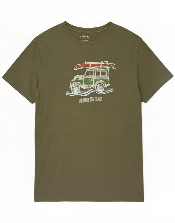 Fat Face Mens Graphic T-Shirt Top Medium Green Cotton