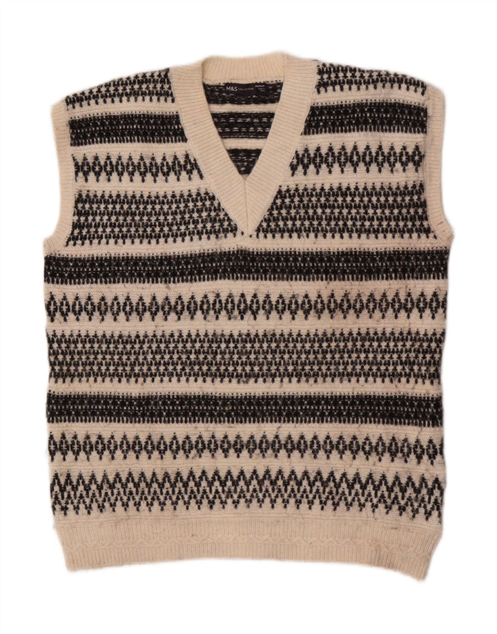 Marks & Spencer Damevest Tank Top UK 14 Medium Off White Fair Isle