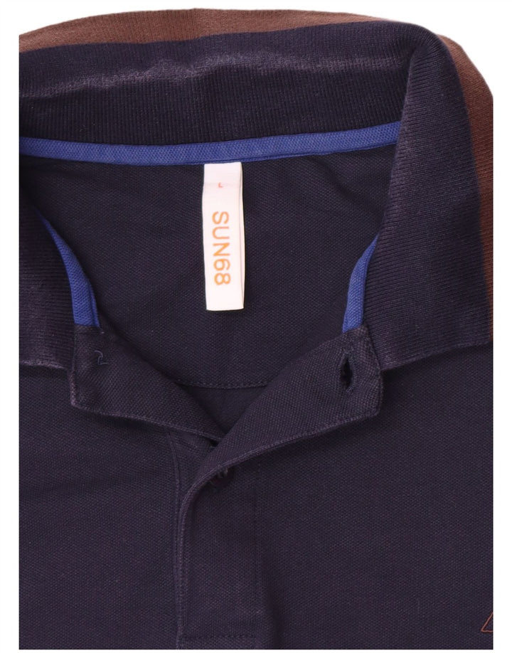 Sun68 Langærmet herre poloshirt Stor marineblå bomuld