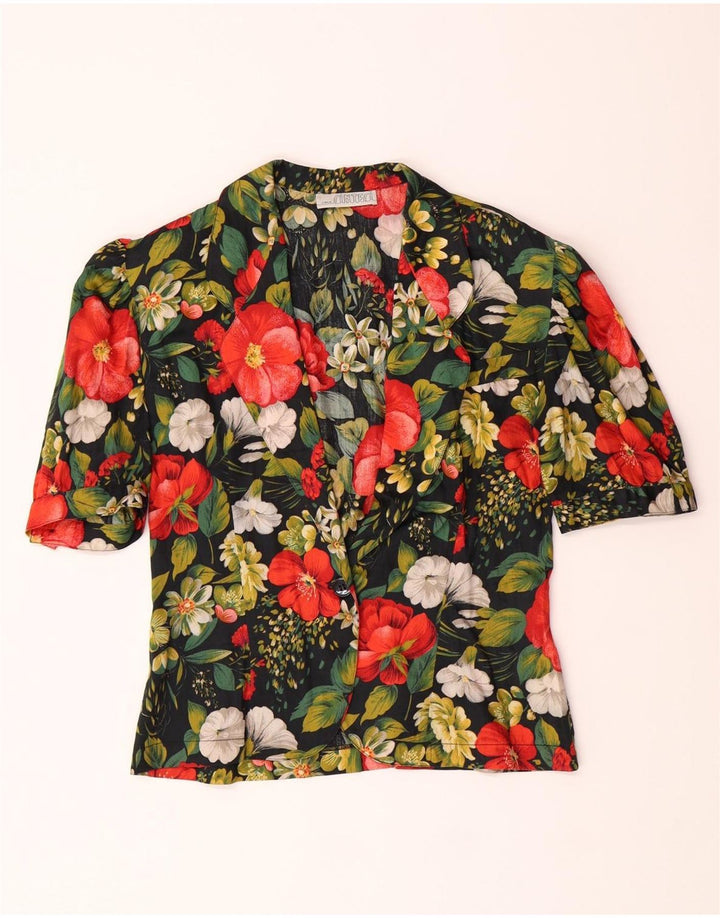 VINTAGE Womens 1 Button Blazer Jacket IT 44 Medium Black Floral Vintage Vintage and Second-Hand Vintage from Messina Hembry 