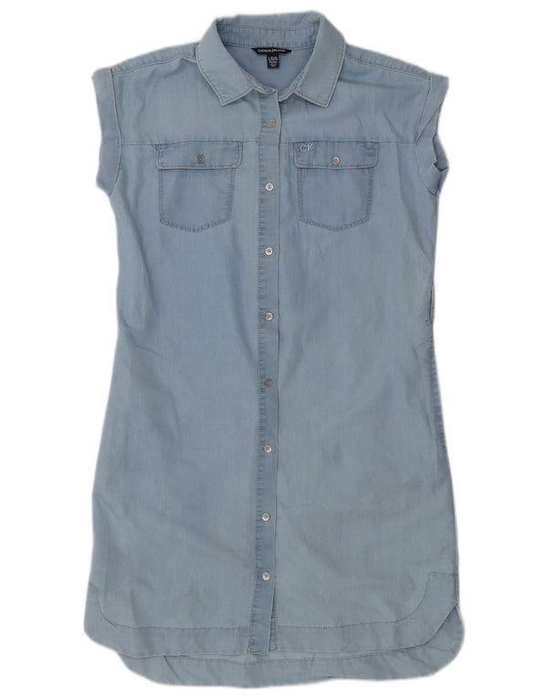 Calvin Klein Jeans Piger Denim Kjole 12-13 År Stor Blå Bomuld