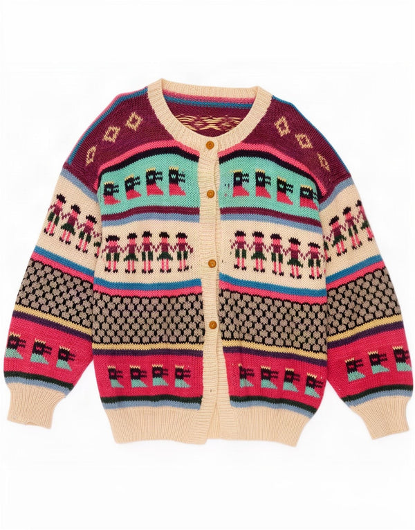 Vintage dame cardigan sweater UK 16 Large Multicolored Fair Isle