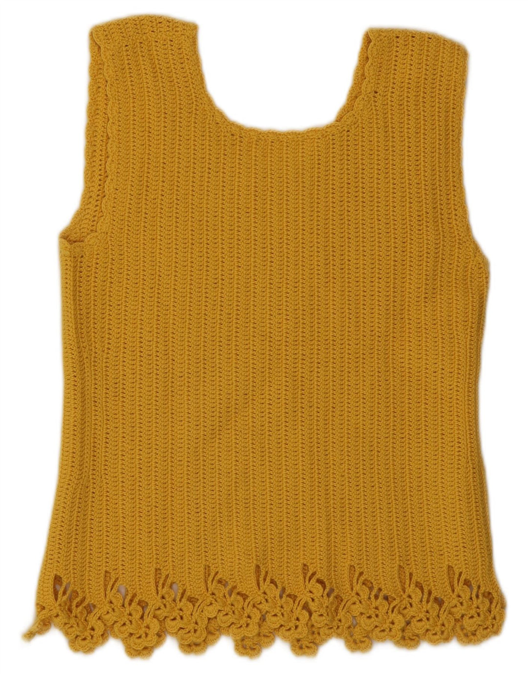 Vintage Hæklet Vest Top UK 10 Lille Gul