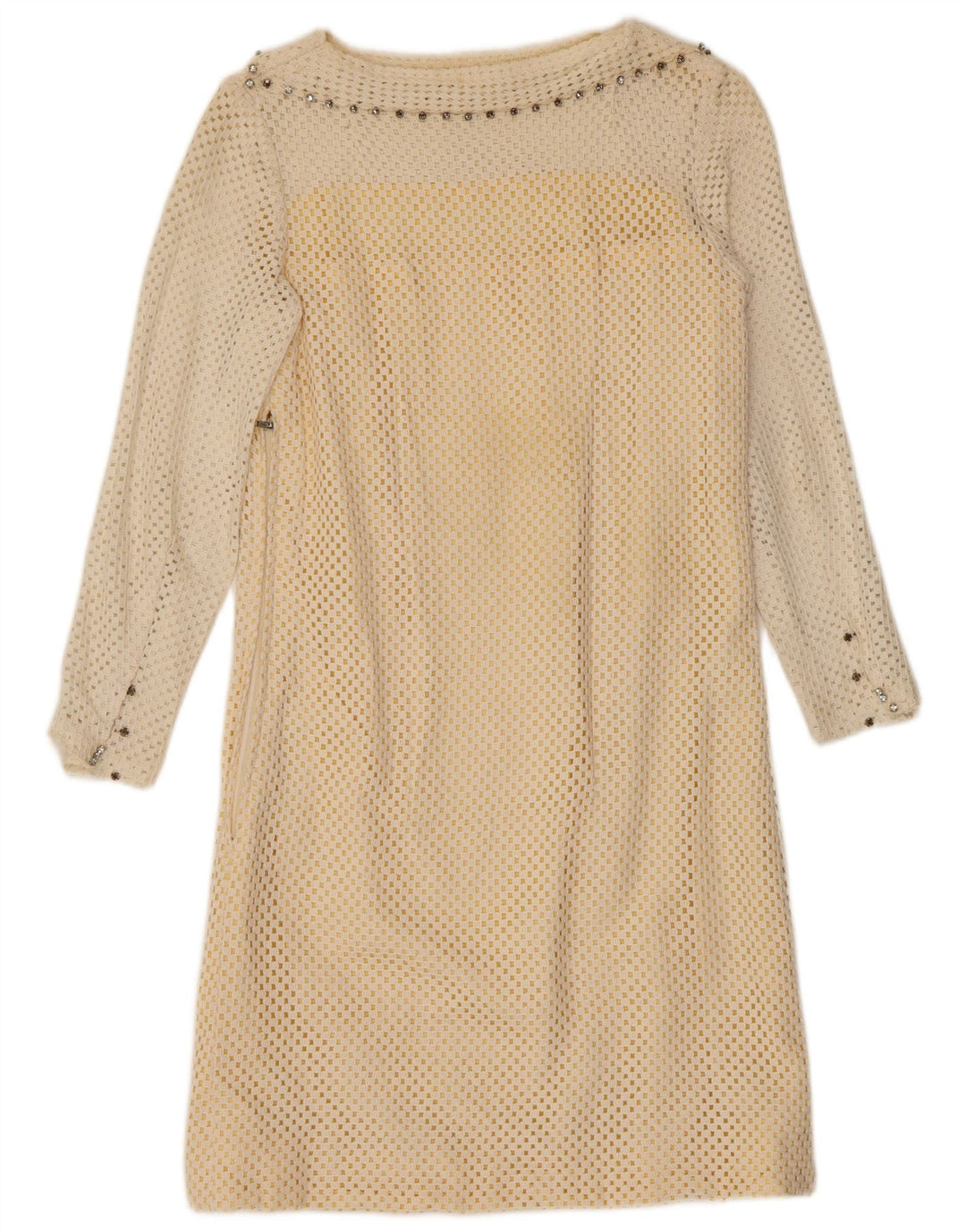 VINTAGE Womens Crochet Shift Dress UK 10 Small Off White