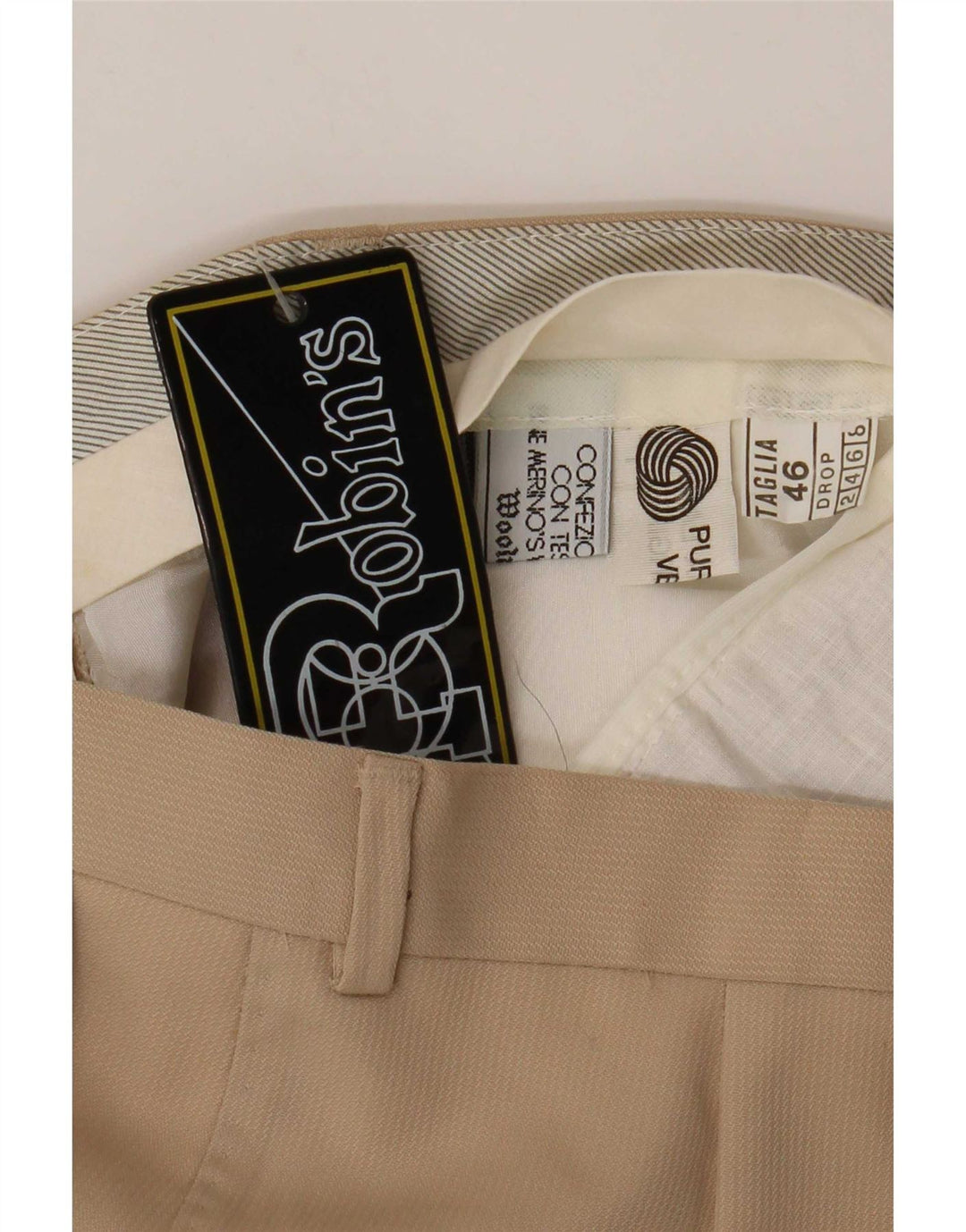 Robin's Herre Pegged Suit Trousers IT 46 Small W28 L32 Beige Virgin Wool