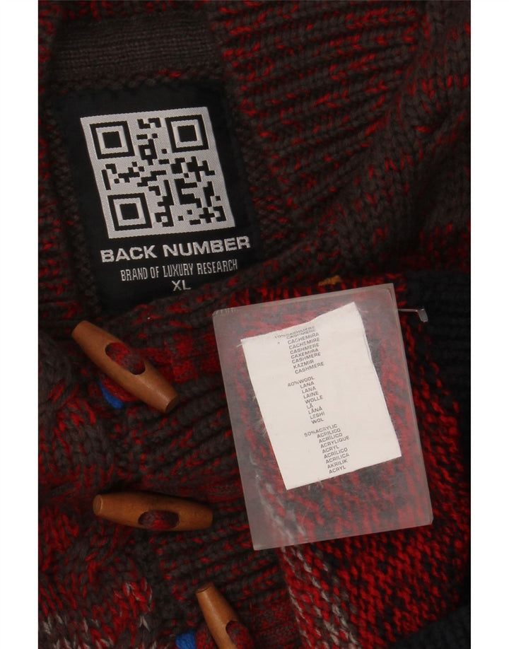 VINTAGE Dame Button Neck Jumper Sweater UK 18 XL Rød Colourblock