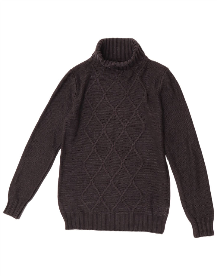 Vintage Dame Roll Neck Jumper Sweater UK 12 Medium Black Argyle/Diamond