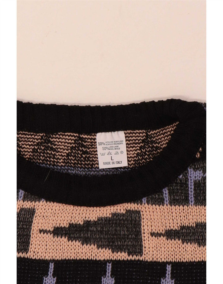 Vintage herre rund hals sweater stor flerfarvet geometrisk akryl