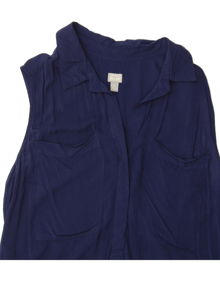 CONVERSE Womens Sleeveless Shirt Blouse UK 16 Large Navy Blue Rayon Vintage Converse and Second-Hand Converse from Messina Hembry 