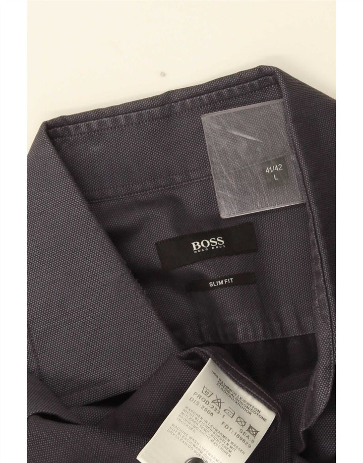 Hugo Boss Herre Slim Fit Skjorte Størrelse 41/42 Stor Grå Bomuld