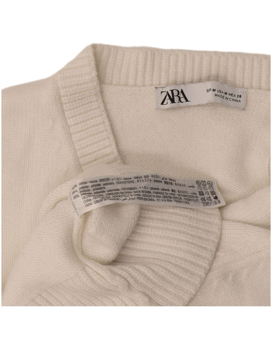 Zara Womens Crop V-hals sweater UK 12 Medium White Viscose