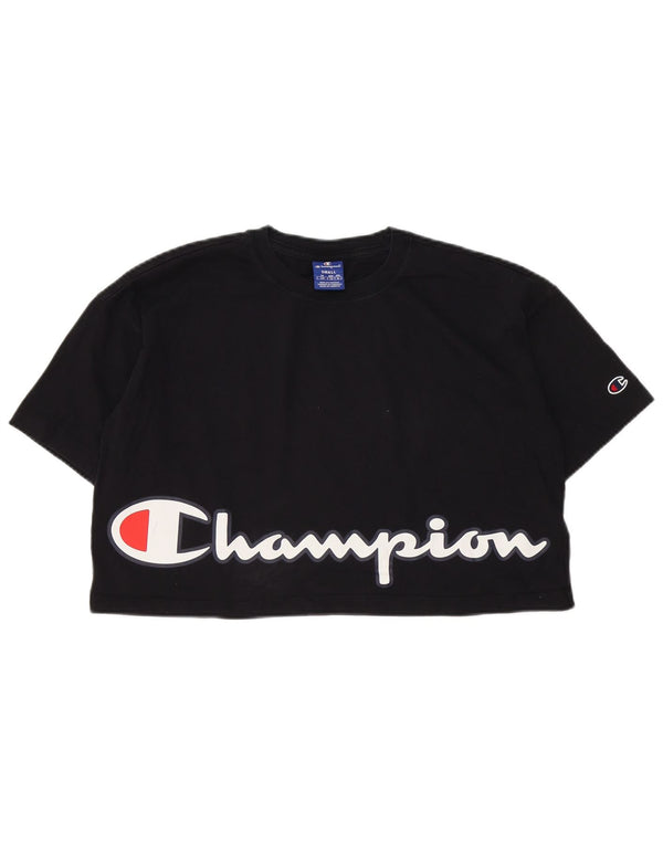 Champion Womens Crop Oversized grafisk T-shirt top UK 10 Lille sort bomuld