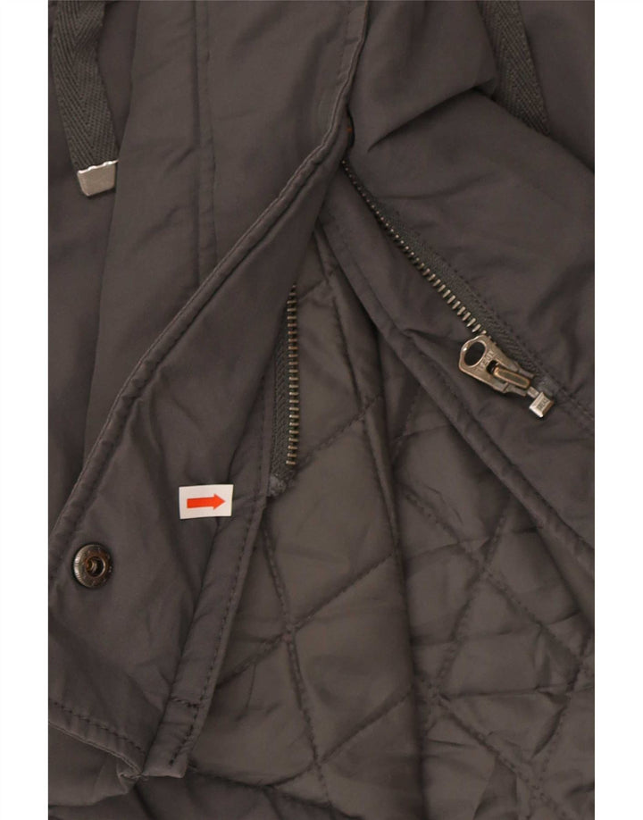 Benetton Dame Hooded Parka Jacket UK 40 Stor Grå Bomuld