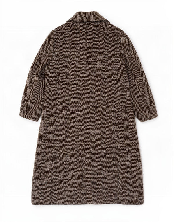 Vintage Womens Double Breasted Coat UK 14 Medium Brown Herringbone