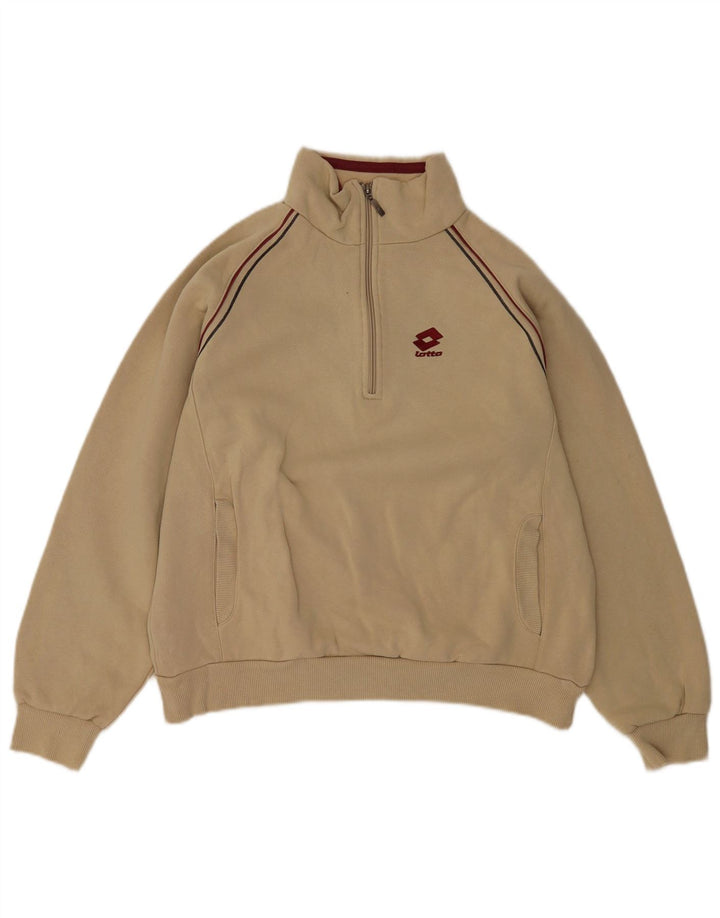 Lotto Herre Zip Neck Sweatshirt Jumper Medium Beige Bomuld