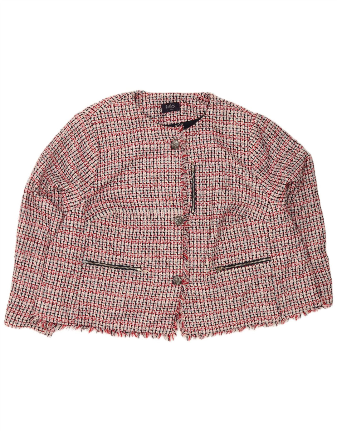 Marks & Spencer Dame 3-knaps blazerjakke UK 30 6XL rødternet polyester