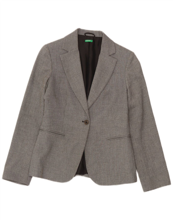 Benetton Dame 1 Knap Blazer Jacket UK 8 Small Grey Spotted Polyester