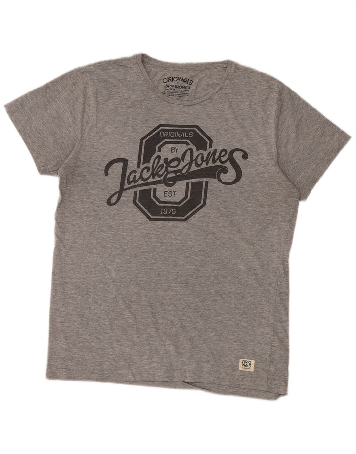Jack & Jones Herre grafisk T-shirt Top Mellemgrå Flecked Bomuld