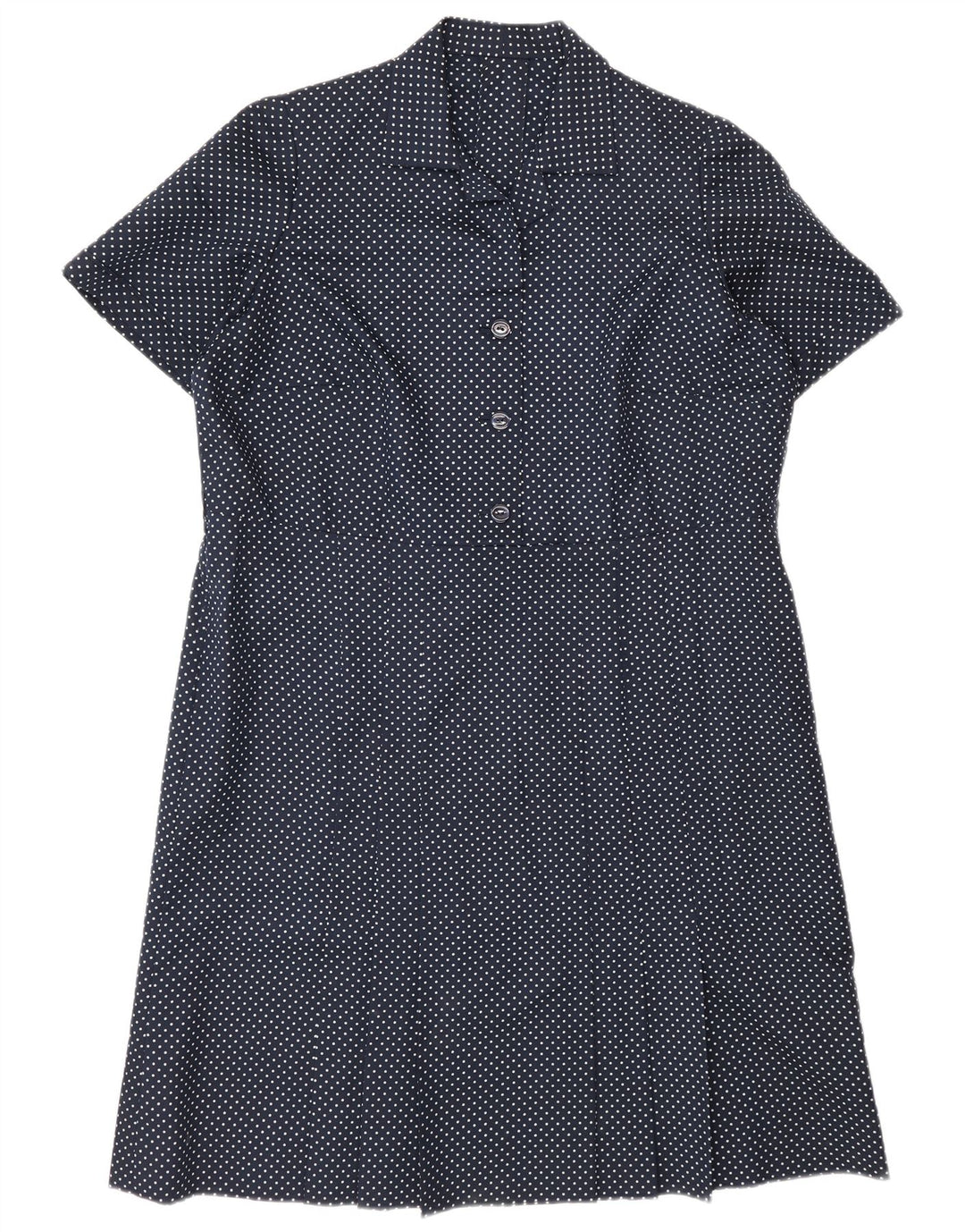 Vintage Dame Shift Dress UK 16 Large Navy Blue Spotted