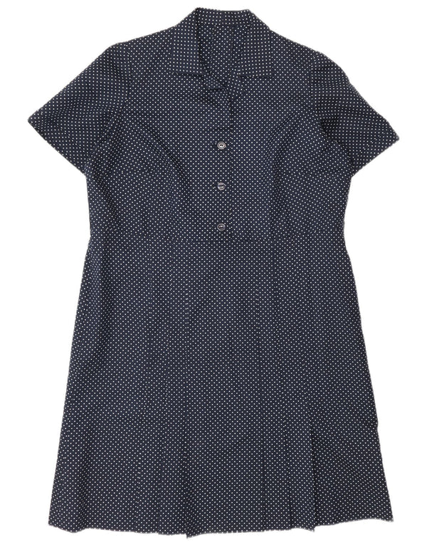 Vintage Dame Shift Dress UK 16 Large Navy Blue Spotted