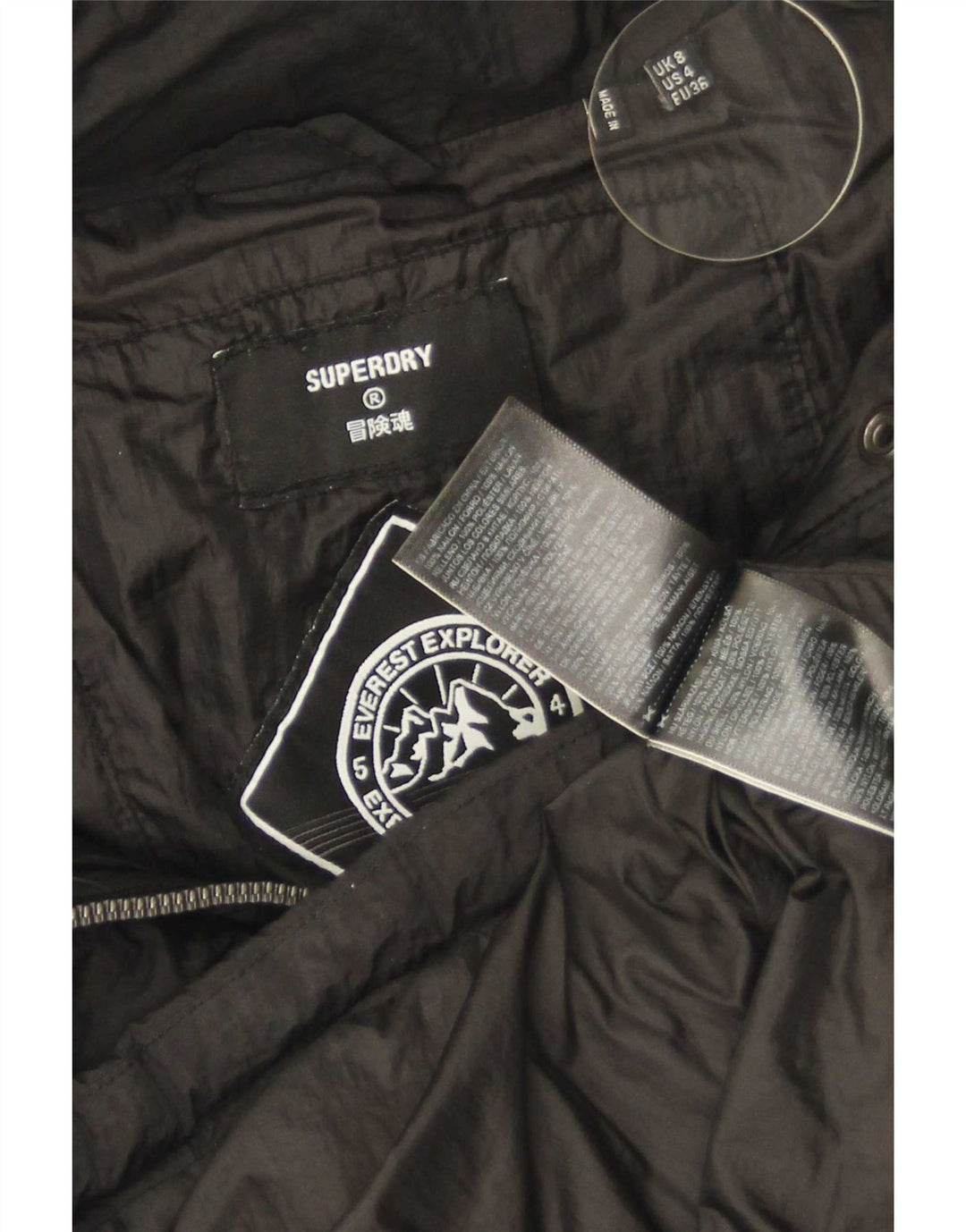 Superdry oversize polstret jakke med hætte til kvinder UK 8 Lille sort nylon