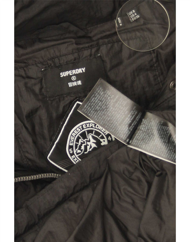 Superdry oversize polstret jakke med hætte til kvinder UK 8 Lille sort nylon
