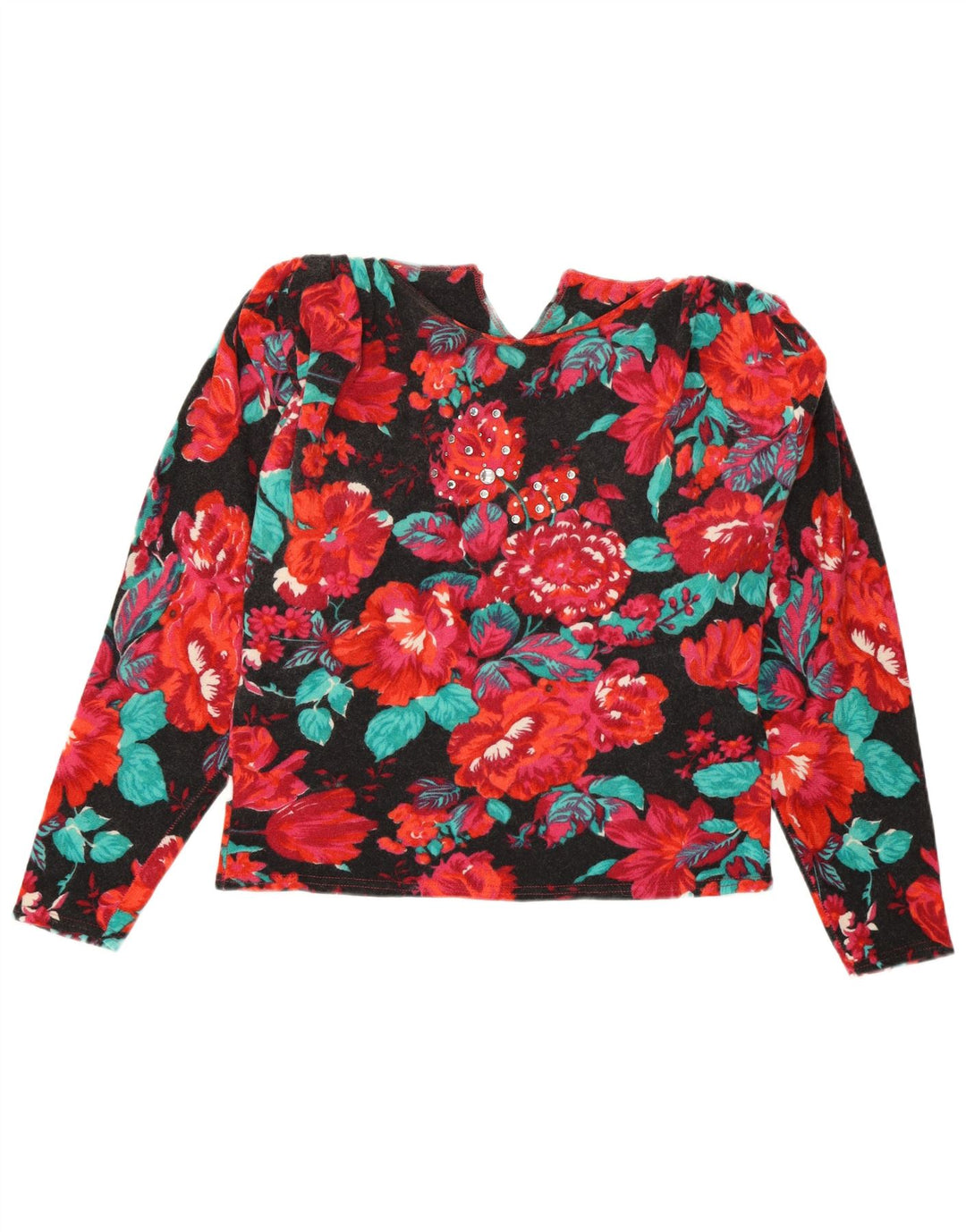 Vintage Womens Crew Neck Jumper Sweater UK 12 Medium Multicolored Floral