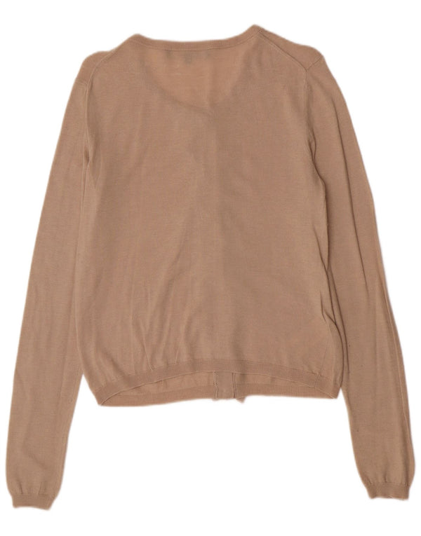 Elisabetta Franchi Womens Ruffle Front Cardigan Sweater IT 44 Medium Beige