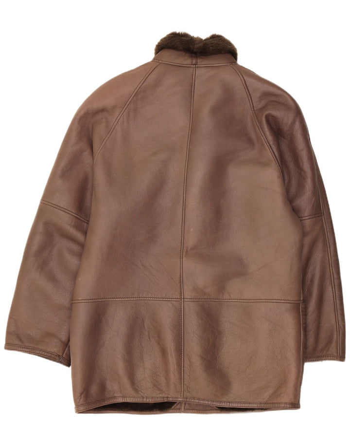 Vintage Shearling-jakke til mænd IT 52 Stor brunt læder