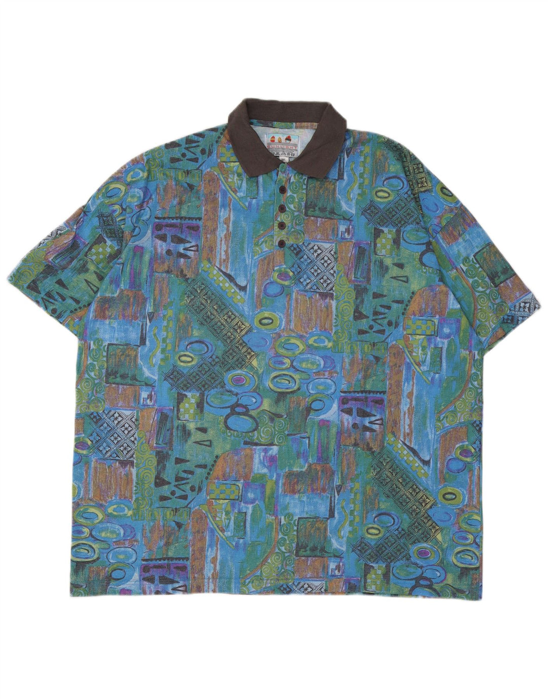 VINTAGE herre poloshirt UK 45/46 2XL flerfarvet patchwork bomuld