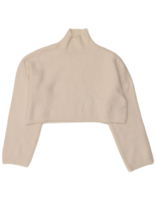 Zara Womens Crop Turtle Neck Jumper Sweater UK 10 Small White Polyamide