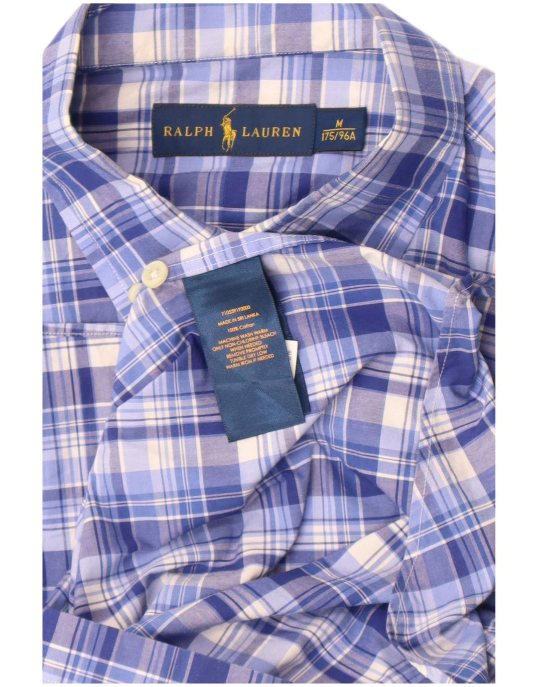 Ralph Lauren kortærmet herreskjorte mellemblå ternet bomuld