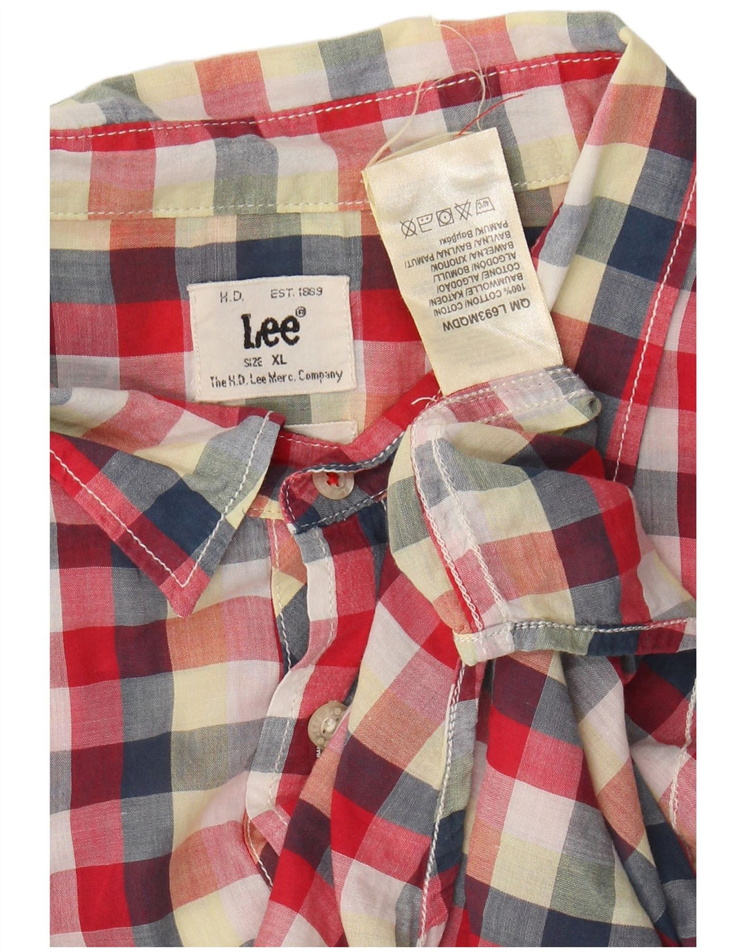 LEE Mens Short Sleeve Shirt XL Red Check Cotton