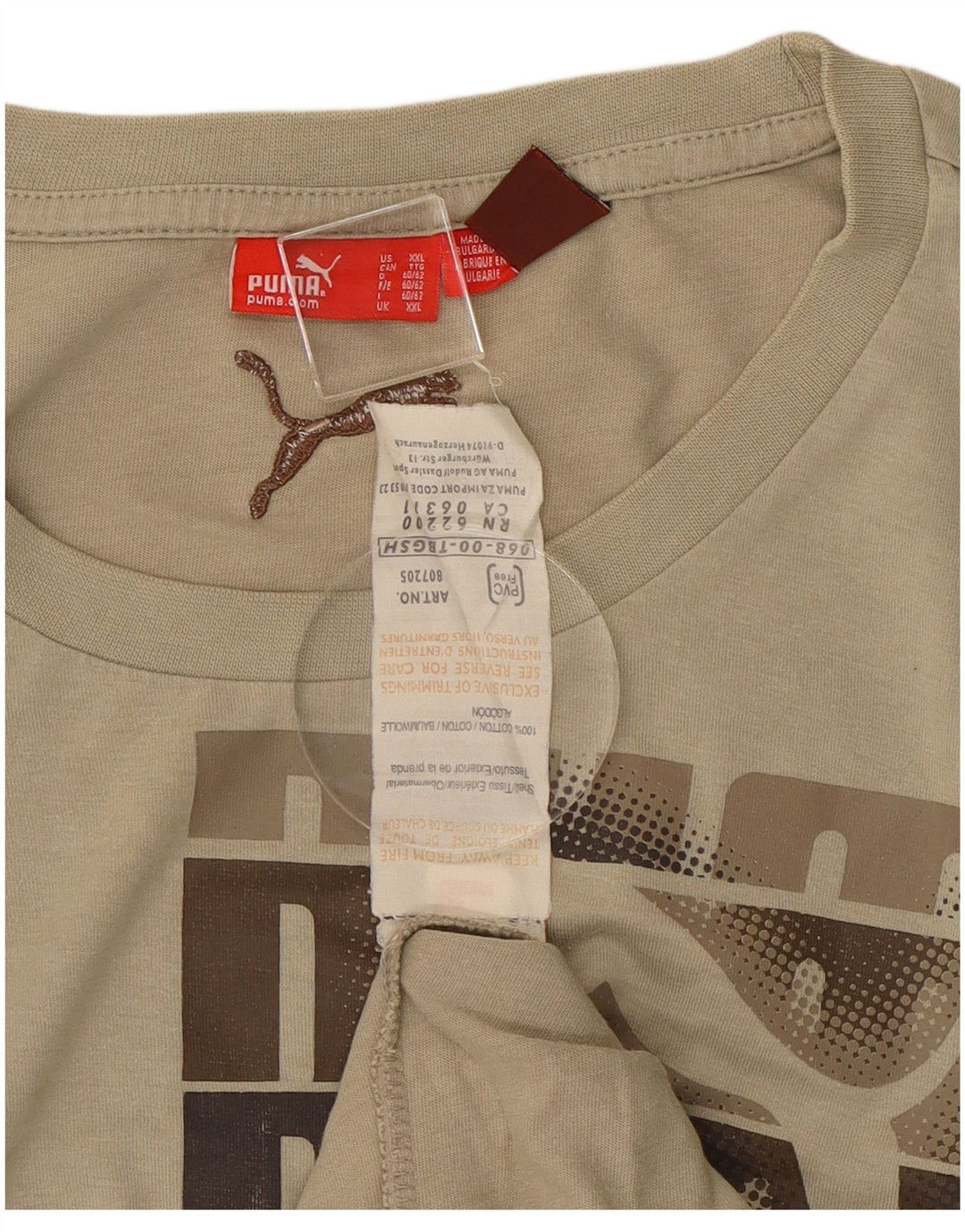Puma Herre Grafisk Top Langærmet 2XL Beige Bomuld