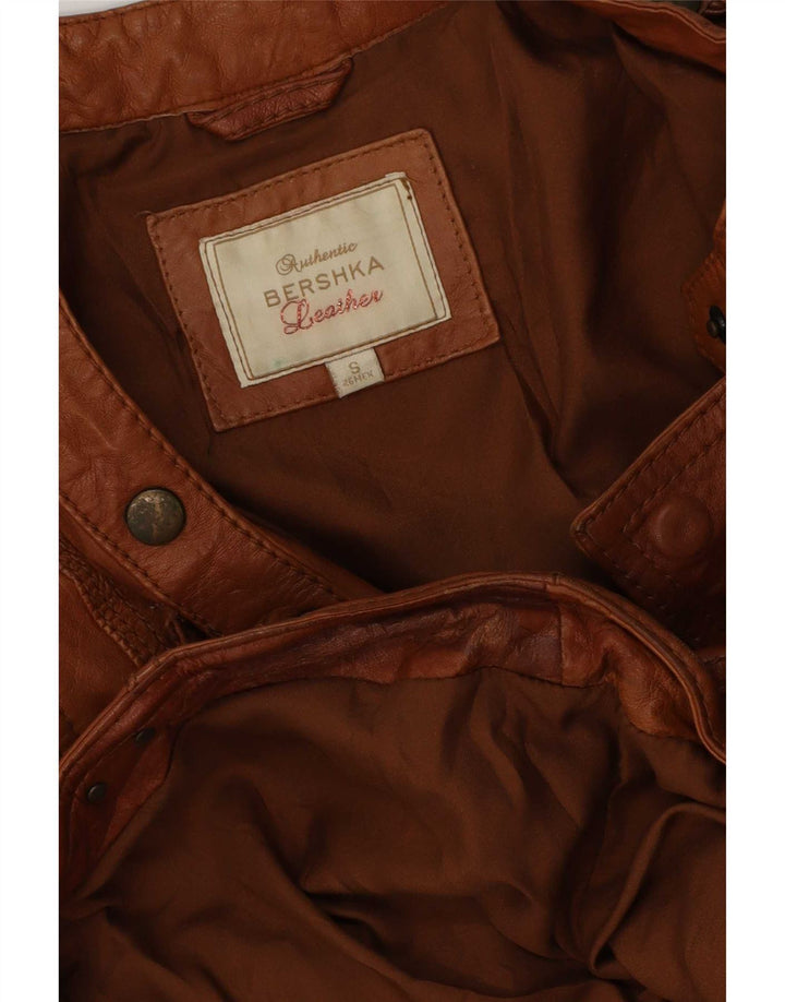 Bershka Dame Læder Biker Jacket UK 10 Lille Brun