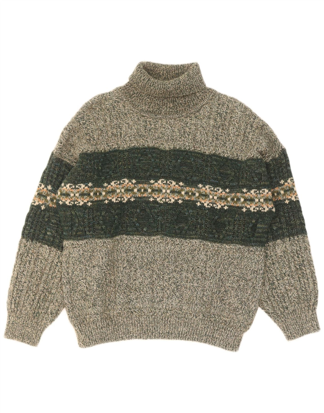 Vintage Herre rullehals sweater XL Green Fair Isle
