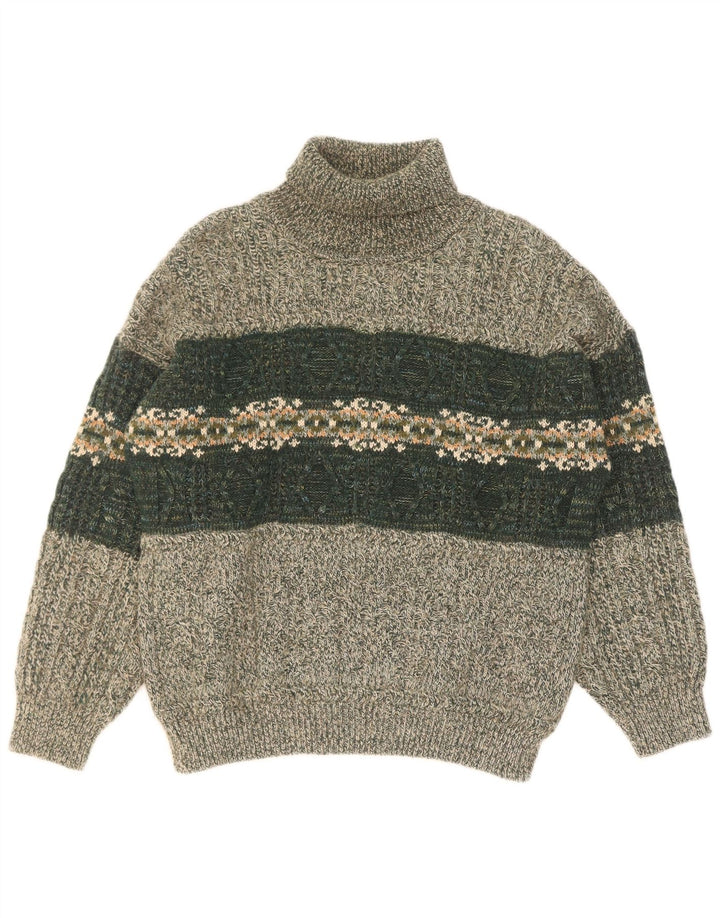 Vintage Herre rullehals sweater XL Green Fair Isle