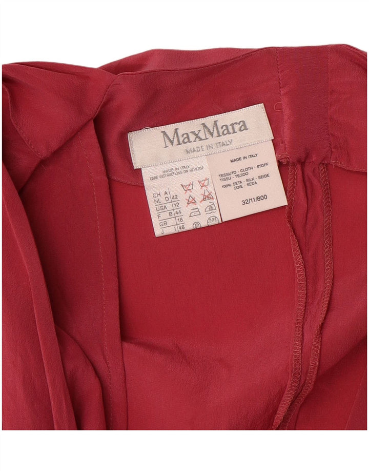 Max Mara Dame Langærmet Bluse Top UK 16 Large Red Silk