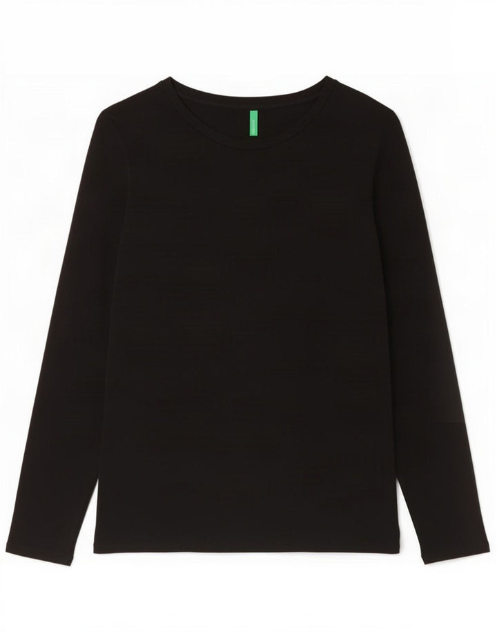 Benetton Dame Top Langærmet UK 14 Stor Sort Bomuld