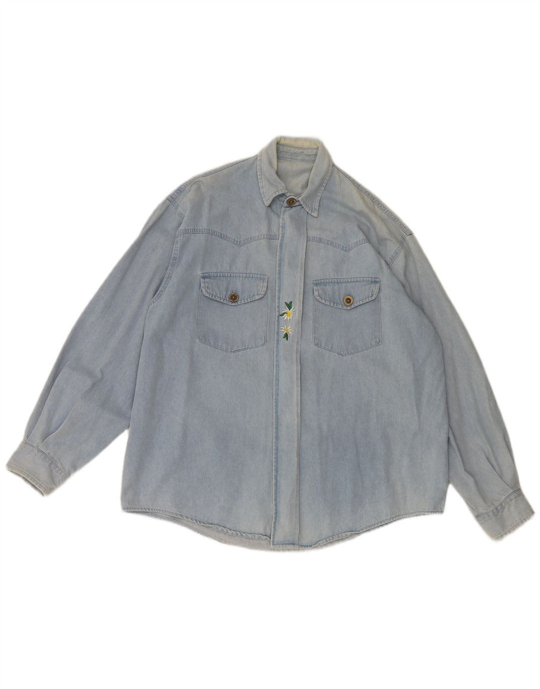 Vintage denimskjorte til mænd, stor blå blomstret bomuld