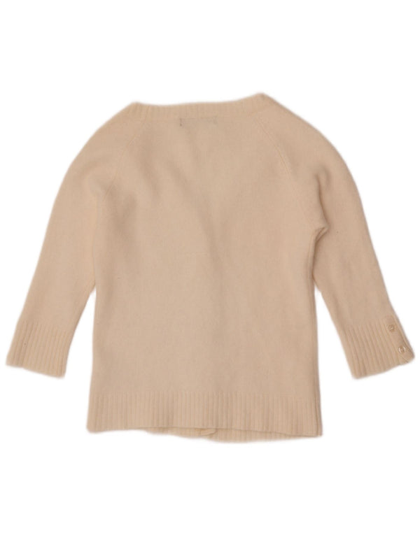 Zara Womens Crop 3/4-ærmet cardigantrøje UK 14 Large Off White Uld