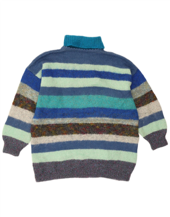 Vintage Dame Roll Neck Jumper Sweater UK 16 Stor Flerfarvet Stribet