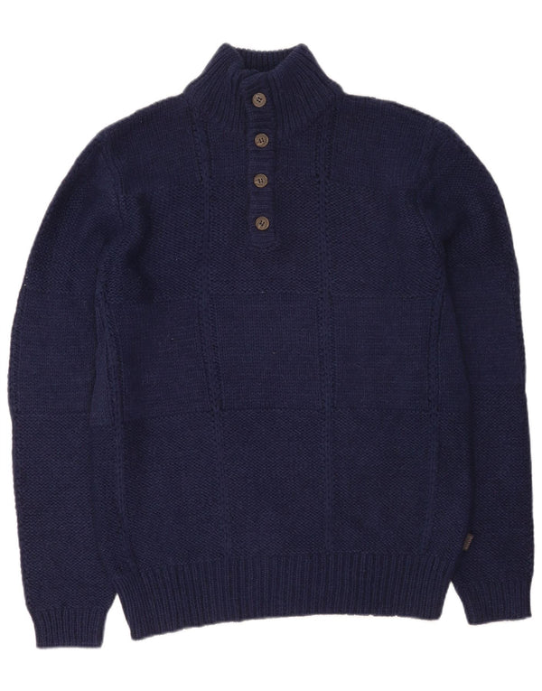 HUGO BOSS Herre Regular Fit Button Neck trøje Sweater Large Navy Blue