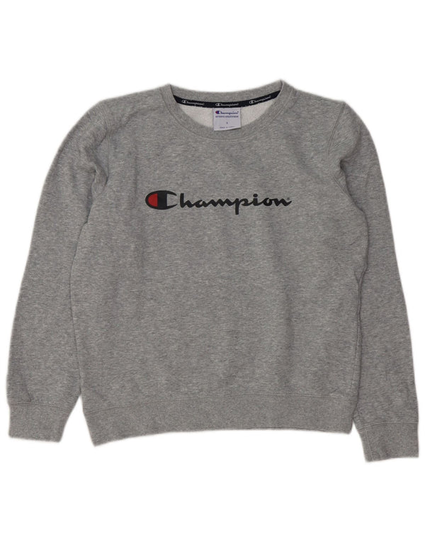 Champion Dame Grafisk Sweatshirt Jumper UK 10 Small Grey Flecked