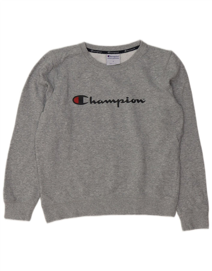 Champion Dame Grafisk Sweatshirt Jumper UK 10 Small Grey Flecked