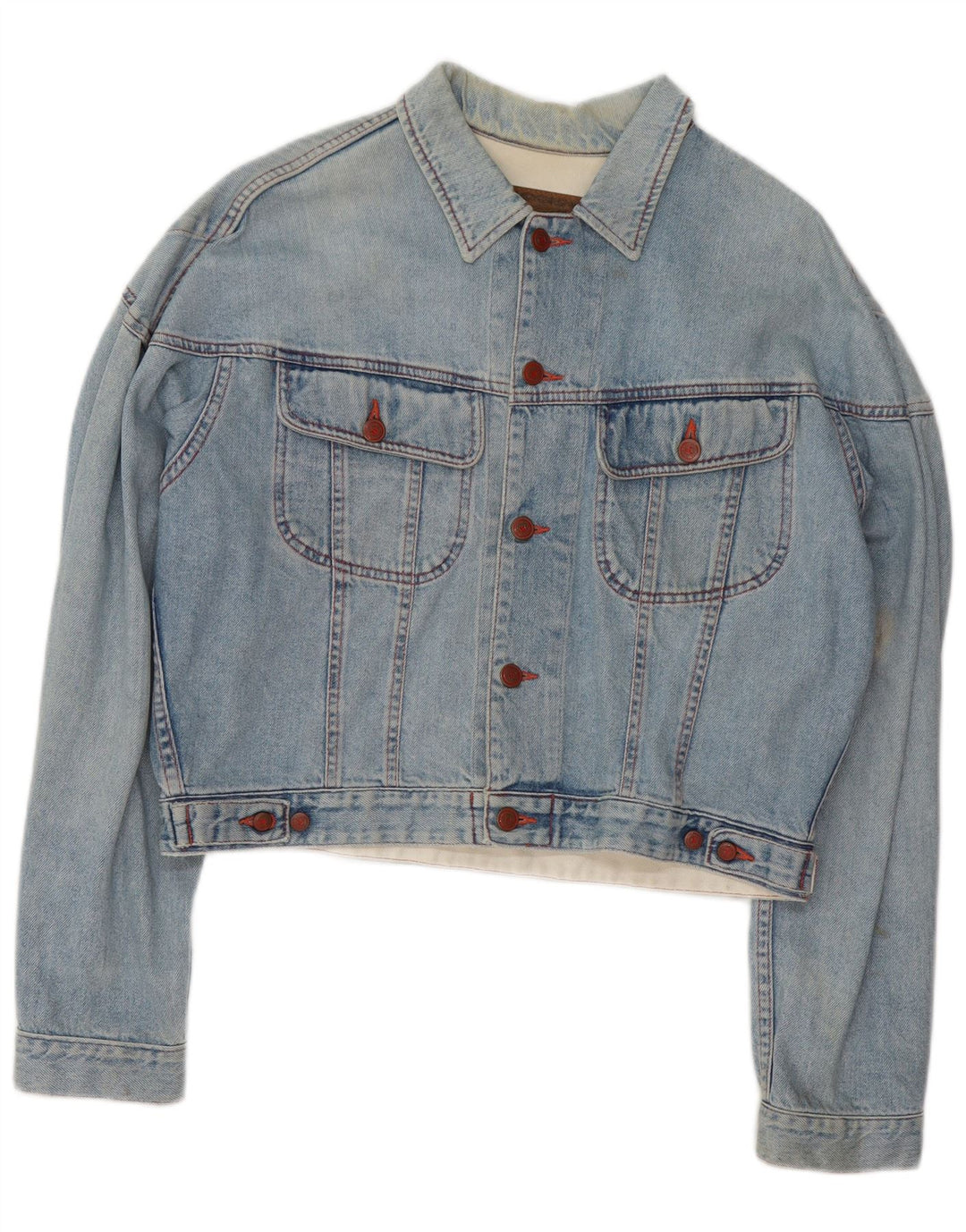 Benetton Dame Crop Denimjakke IT 48 XL Blå Bomuld