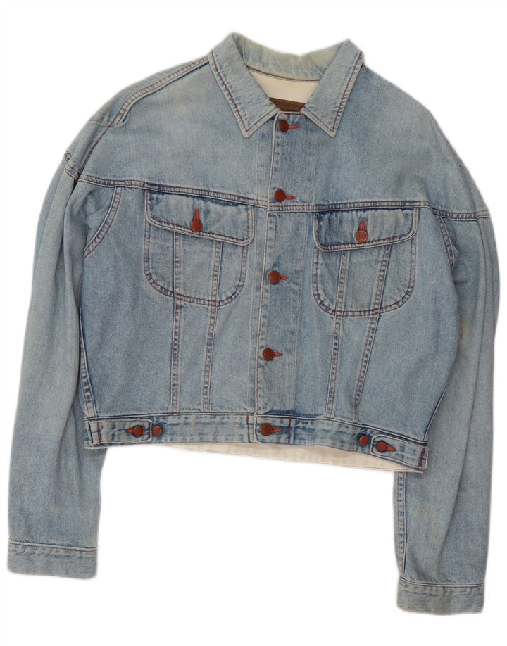 Benetton Dame Crop Denimjakke IT 48 XL Blå Bomuld