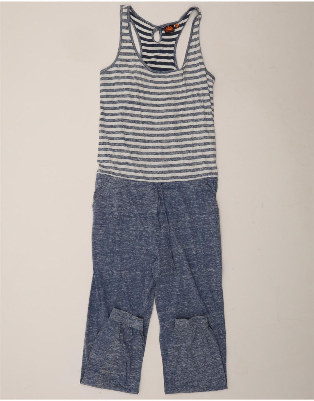 SUNDEK Womens Sleeveless Jumpsuit UK 12 Medium  Blue Striped Cotton