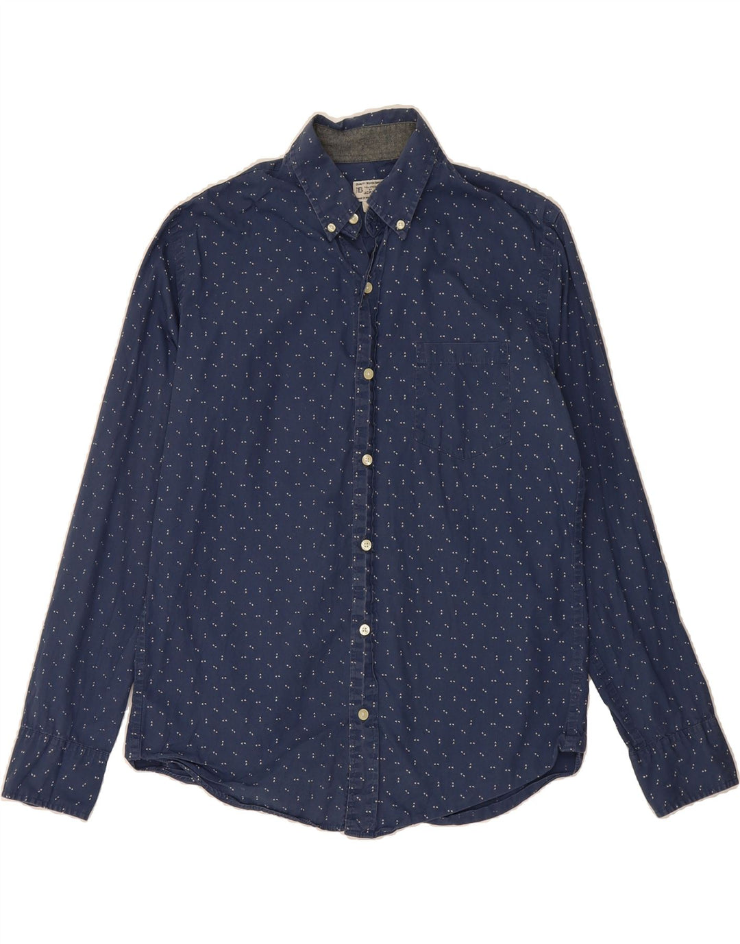 J. CREW Mens Shirt Medium Navy Blue Spotted Cotton Vintage J. Crew and Second-Hand J. Crew from Messina Hembry 