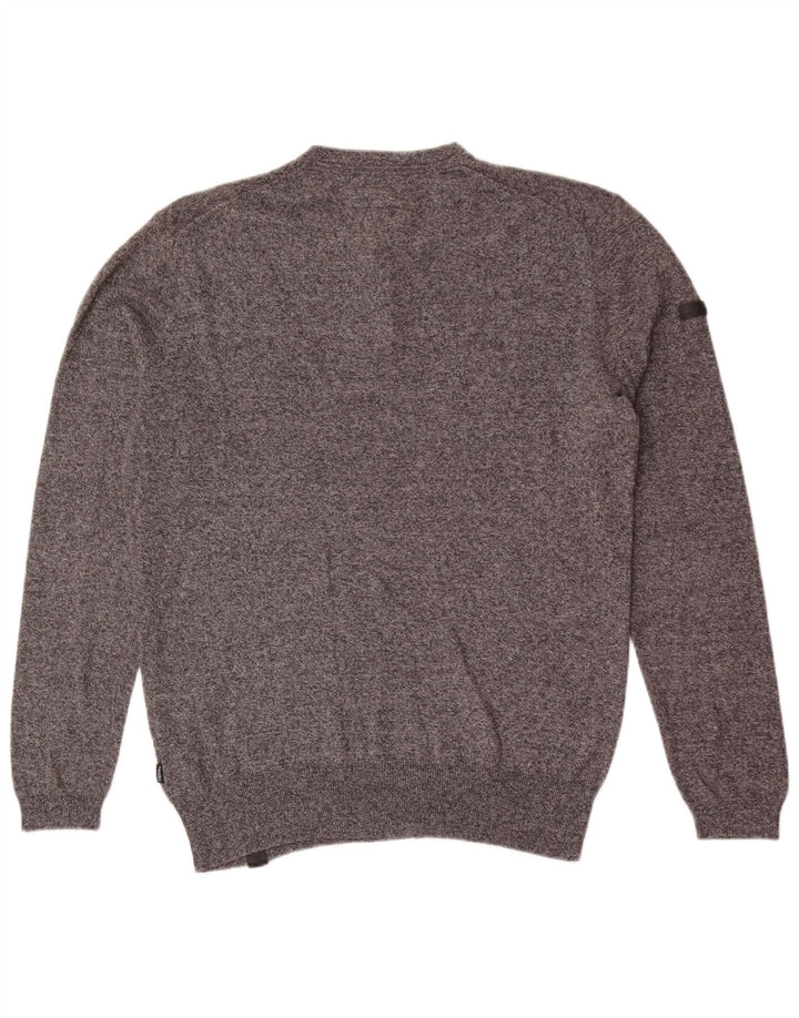 Superdry Herre Regular Fit Button Neck sweater XL Grå Flecked Bomuld